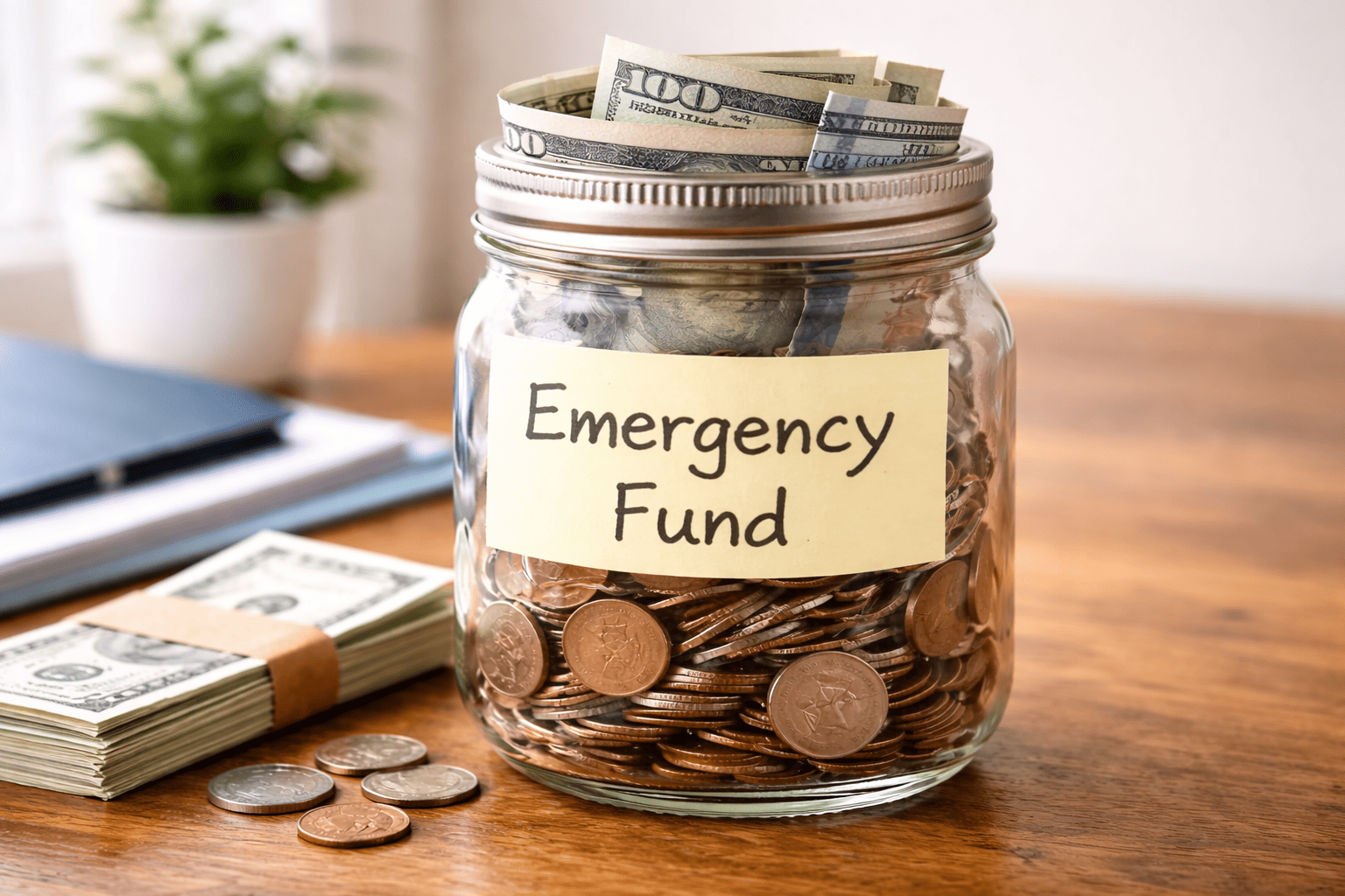 Emergency fund jar representing budget buffer for unexpected family expenses