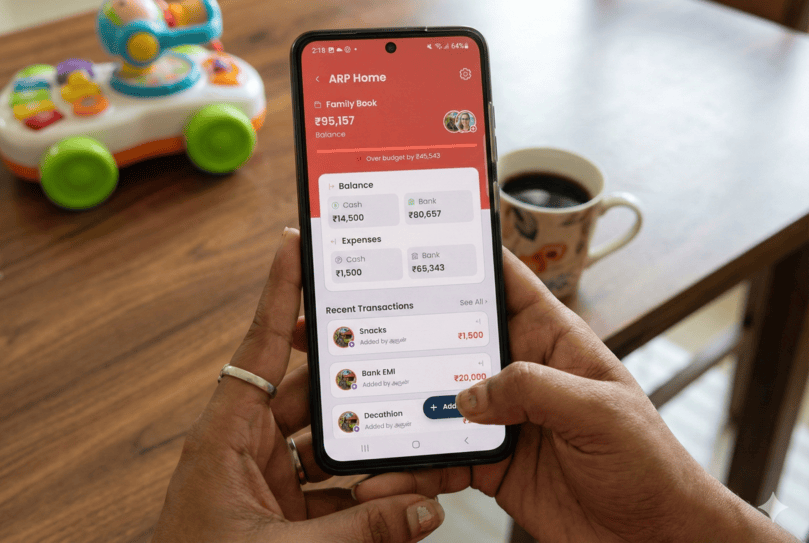 Zedger app showing family expense breakdown by category